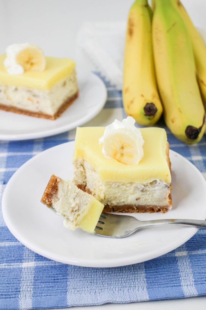 Banana Pudding Cheesecake Square on a plate