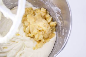 mashed bananas added to cream cheese mixture