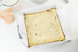 baked cream cheese mixture in pan