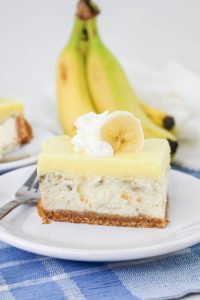 Banana Pudding Cheesecake Square on a plate