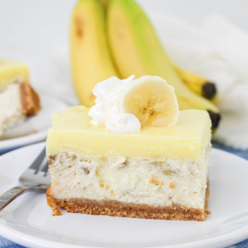Banana Pudding Cheesecake Square on a plate