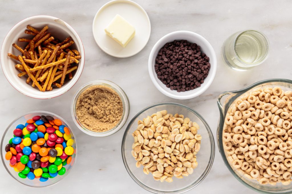 Ingredients for easy Trail Mix Bars