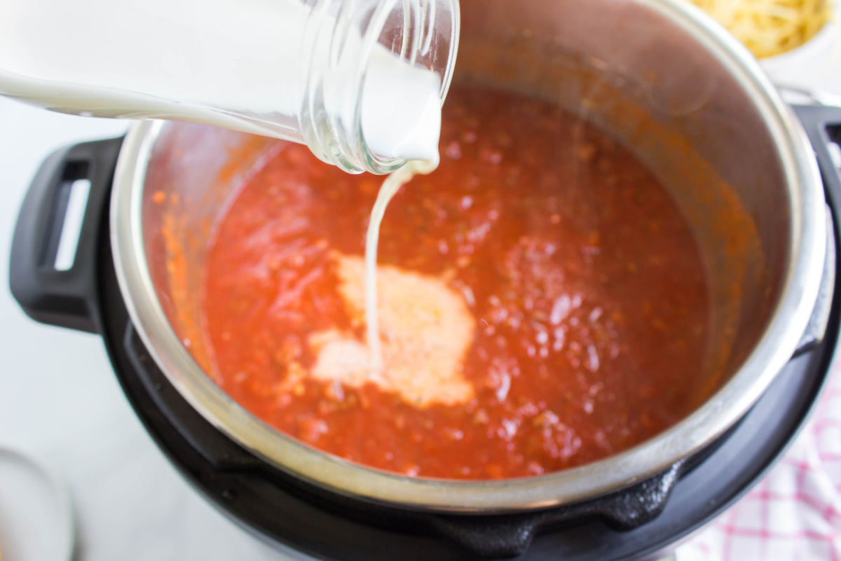 cream poured into instant pot