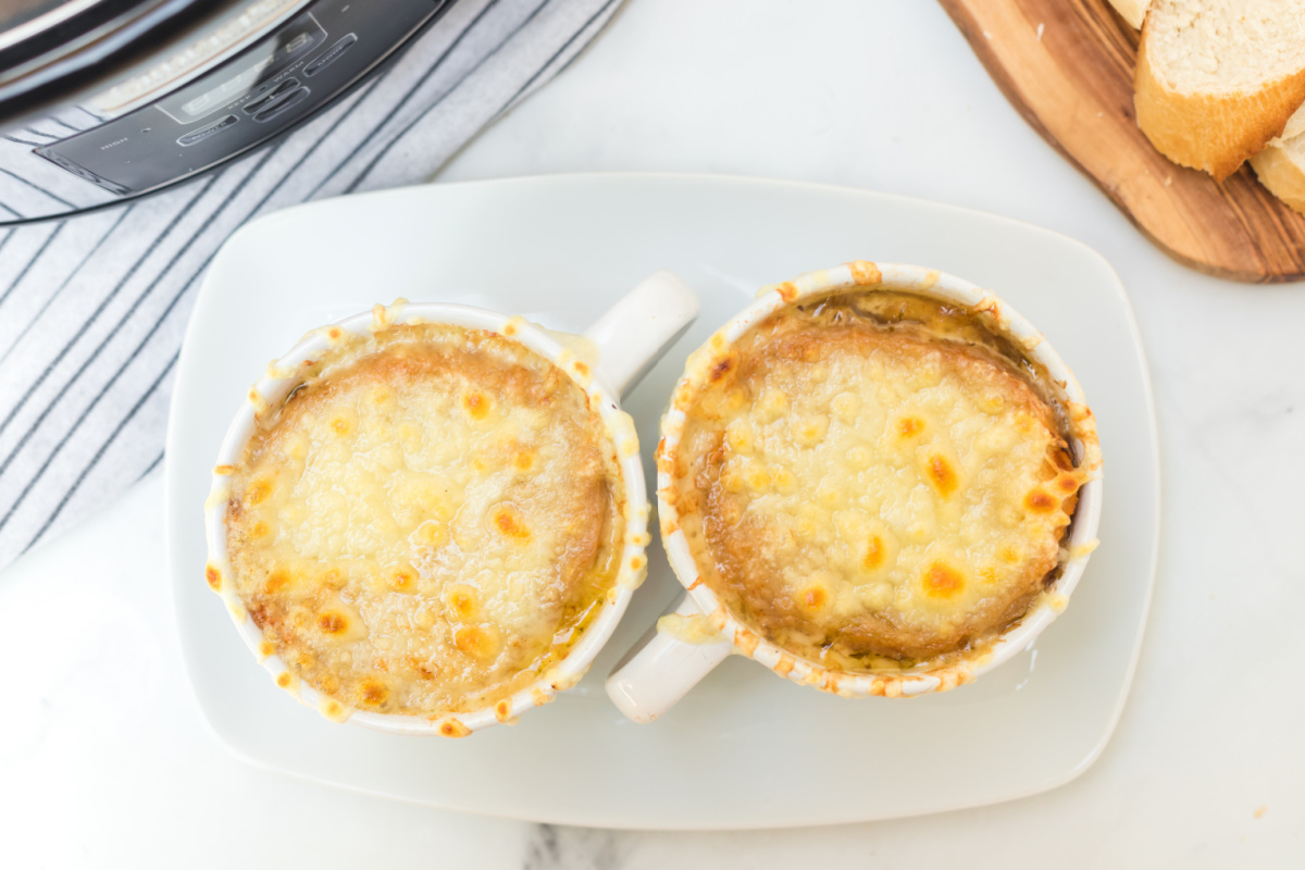 two bowls of french onion soup