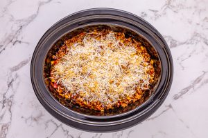 cheese added to top of Slow Cooker Mexican Casserole