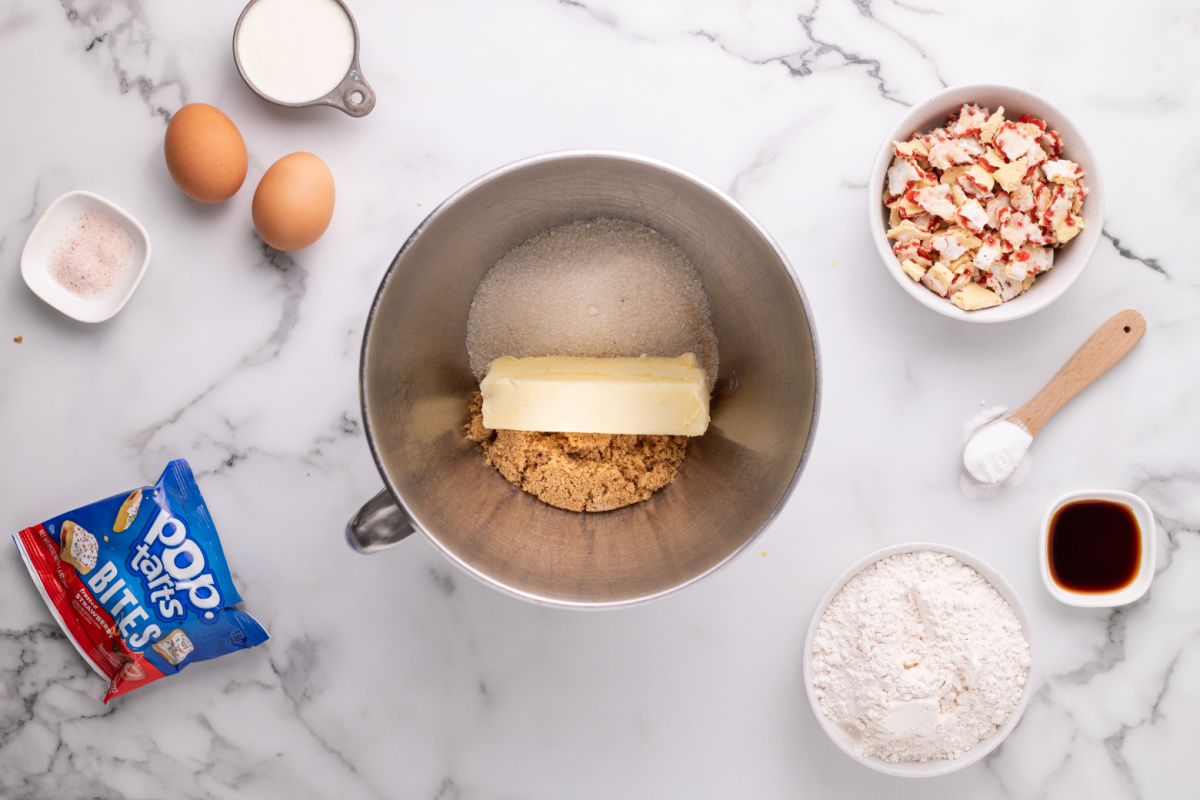 butter and sugars in a mixing bowl