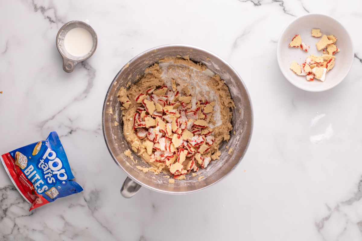 heavy cream and broken pop tarts added to bowl