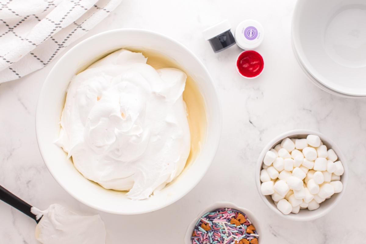 whipped topping added to pudding bowl