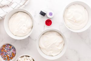 pudding divided into 3 bowls
