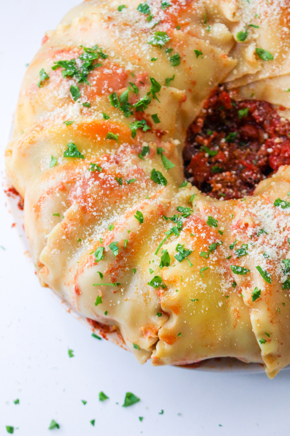 Bundt Pan Lasagna on a platter