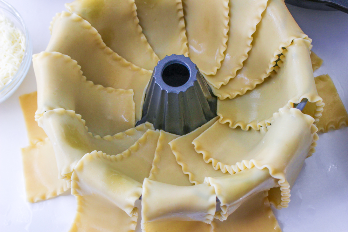 noodles placed into bundt pan