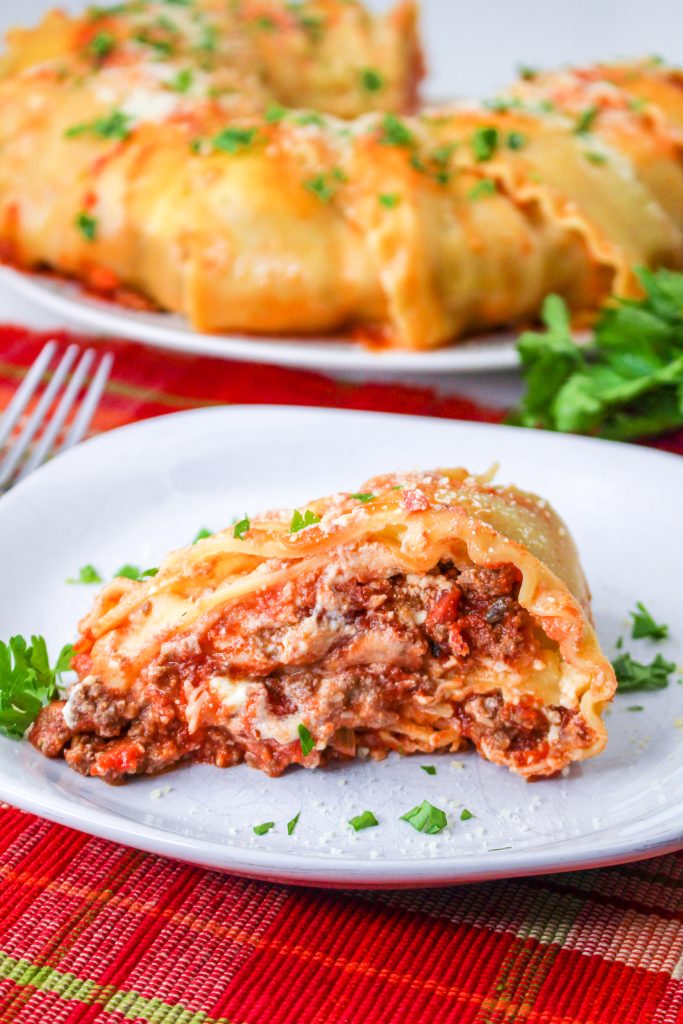 Bundt Pan Lasagna piece on a plate