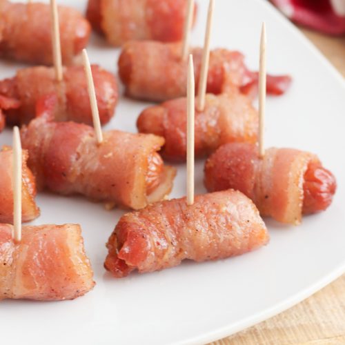 Cajun Bacon Wrapped Sausages on a plate