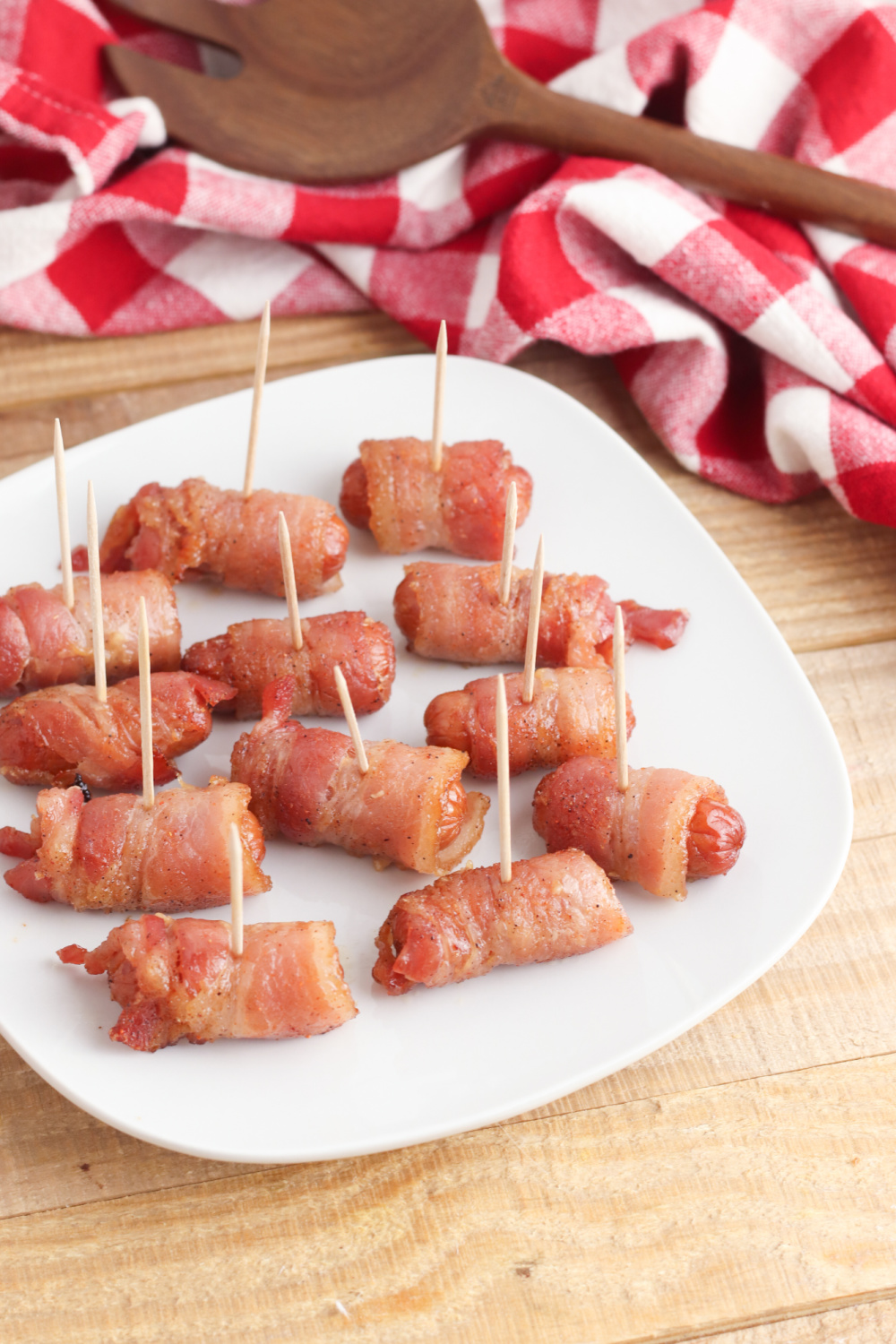 Cajun Bacon Wrapped Sausages on a plate