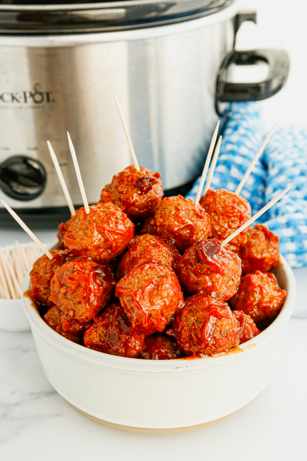 Slow Cooker Apricot Chipotle Meatballs in a bowl
