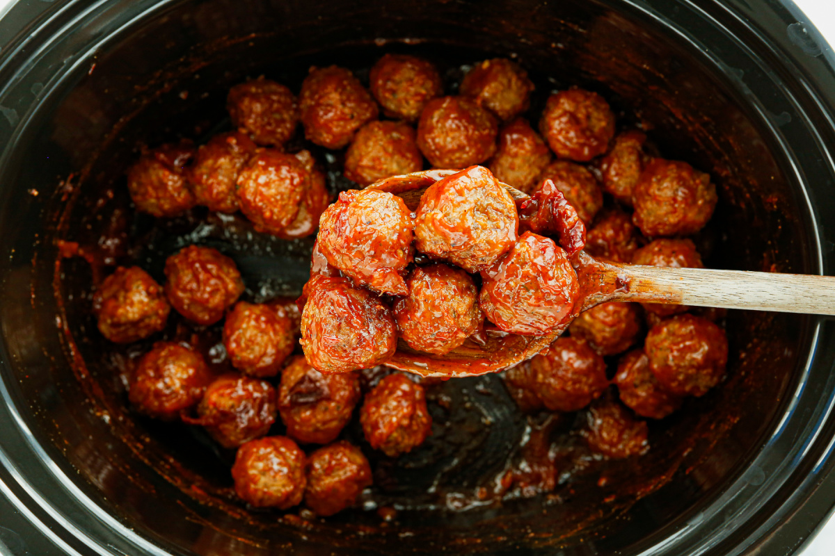 cooked Slow Cooker Apricot Chipotle Meatballs