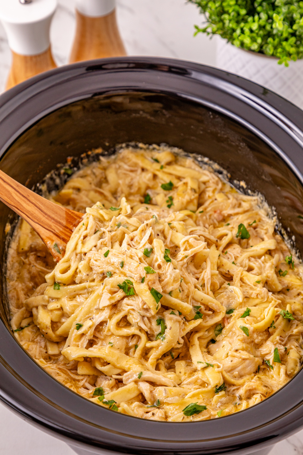 Slow Cooker Chicken and Noodles in a slow cooker