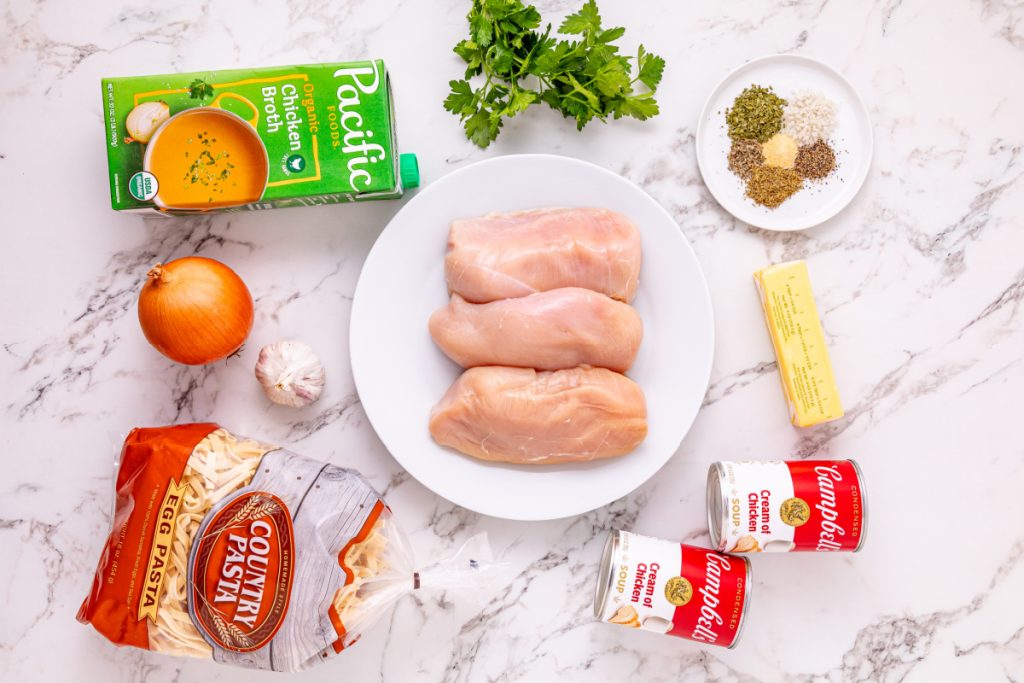 ingredients for Slow Cooker Chicken and Noodles