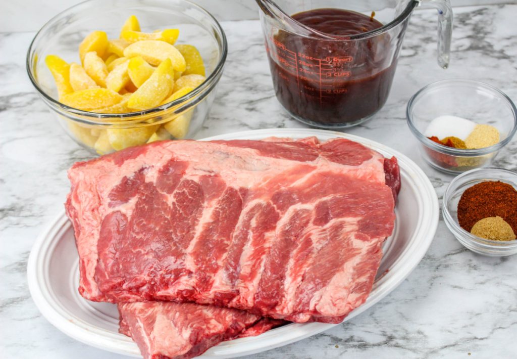 ingredients for Slow Cooker Peach BBQ Ribs