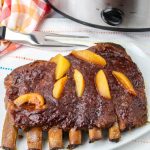 Slow Cooker Peach BBQ Ribs on a plate