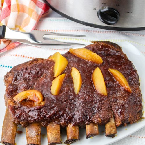 Slow Cooker Peach BBQ Ribs on a plate