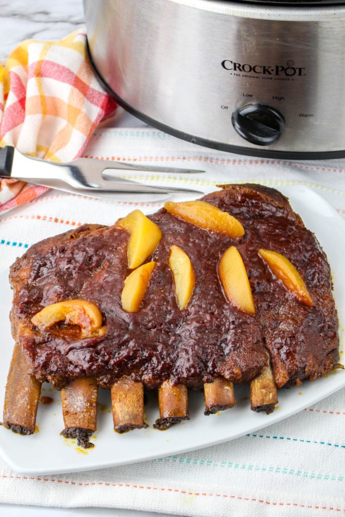 Slow Cooker Peach BBQ Ribs on a plate