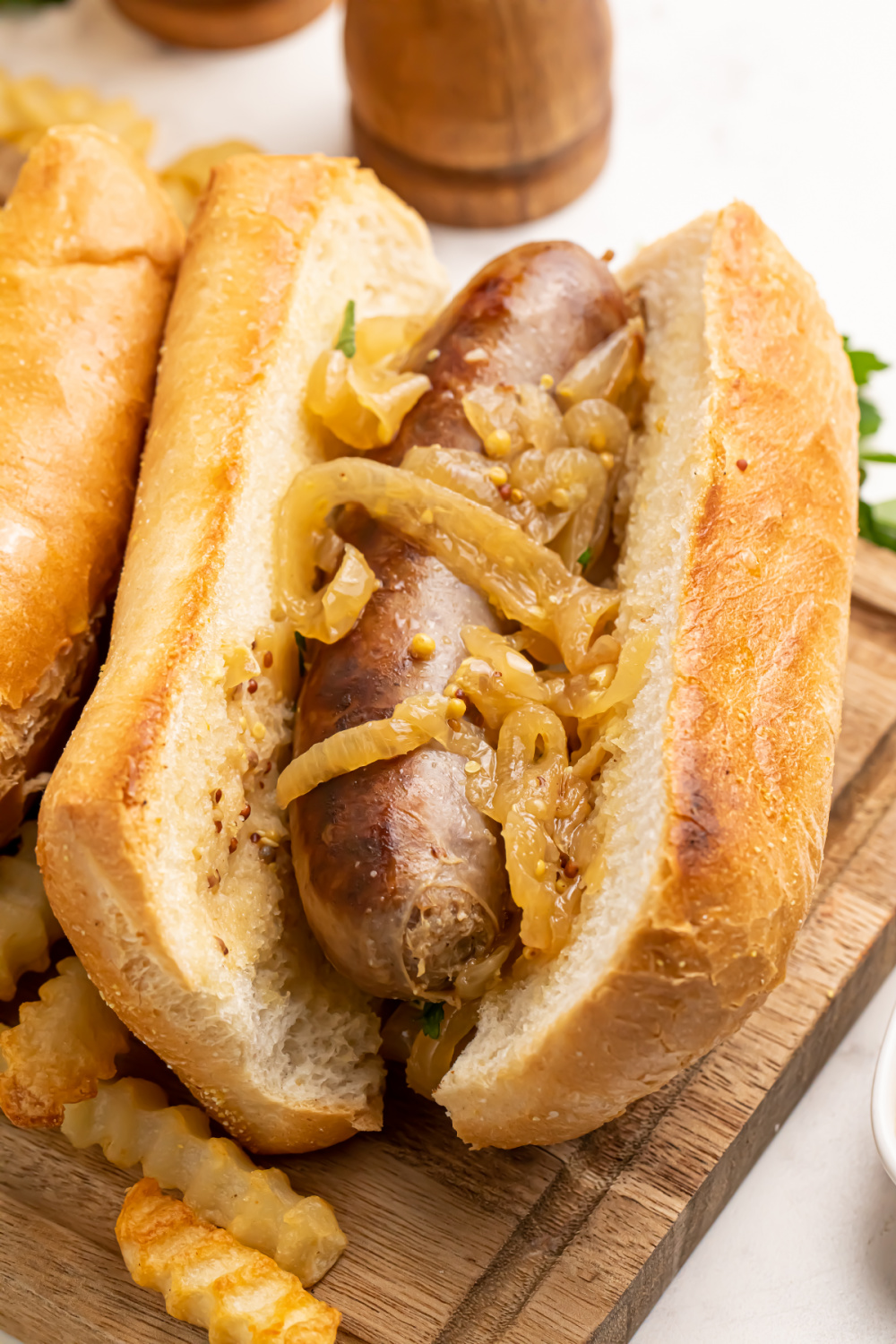 slow cooker beer brats in a bun