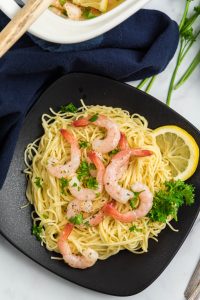 Baked Shrimp Scampi over pasta