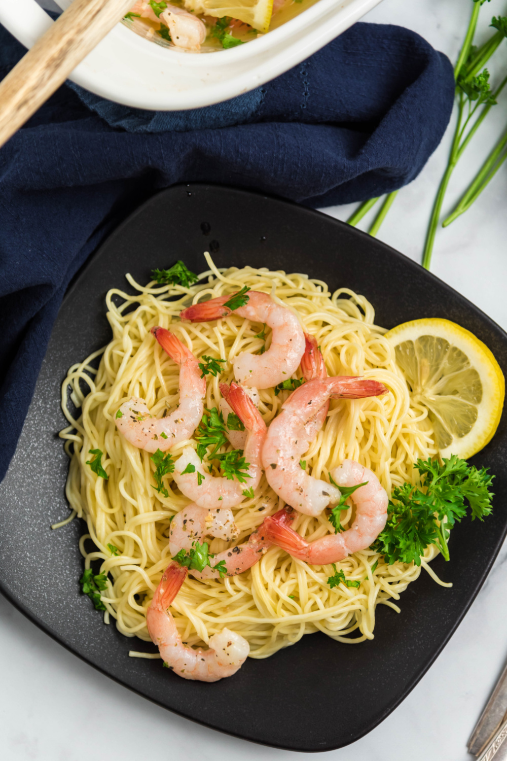 Baked Shrimp Scampi over pasta