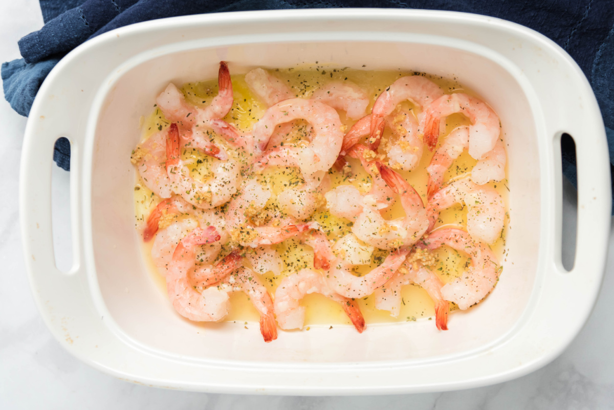 Baked Shrimp Scampi in a baking dish