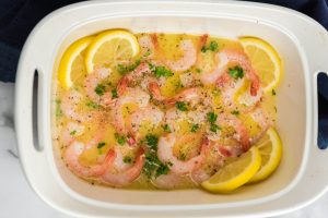 Baked Shrimp Scampi in a baking dish