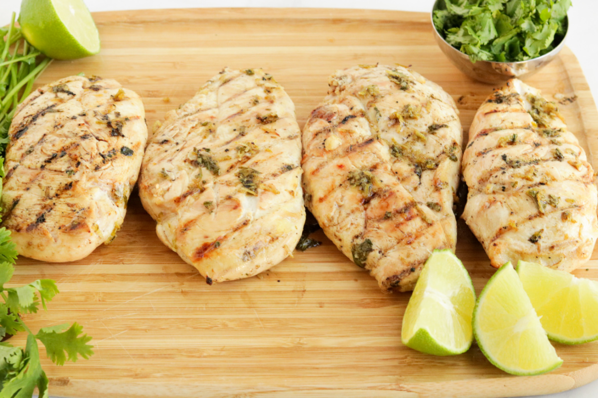 Cilantro Lime Grilled Chicken on a cutting board