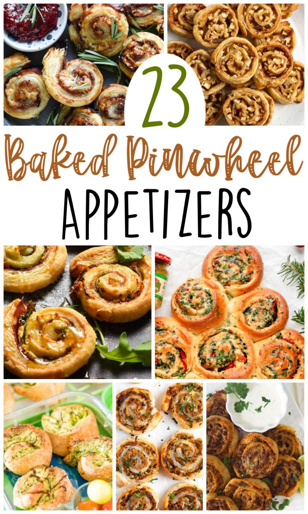 collage image of bake pinwheel appetizers