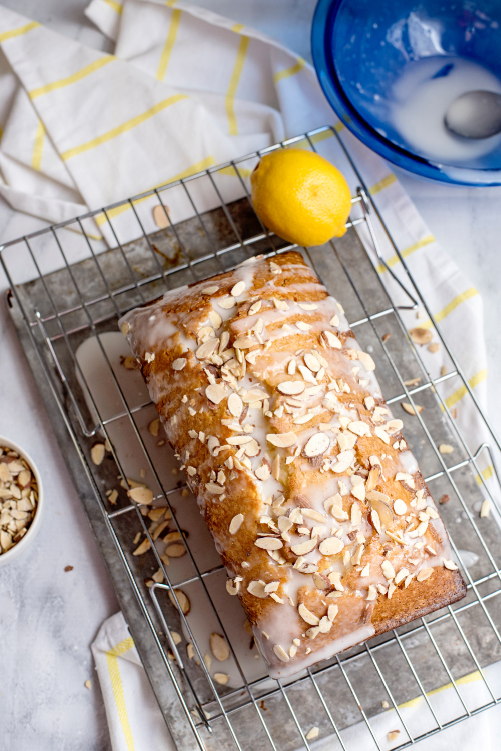 Almond Lemon Bread on a wire rack