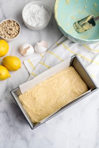 bread batter added to baking dish