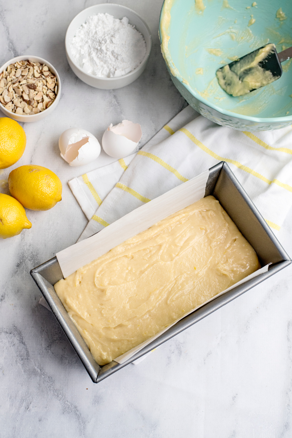 bread batter added to baking dish