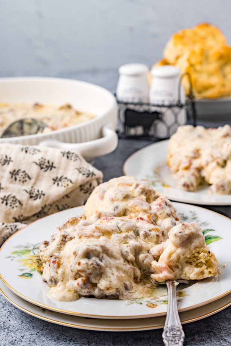 Bacon and Sausage Gravy on a plate