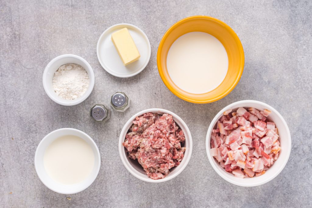 ingredients for Bacon and Sausage Gravy