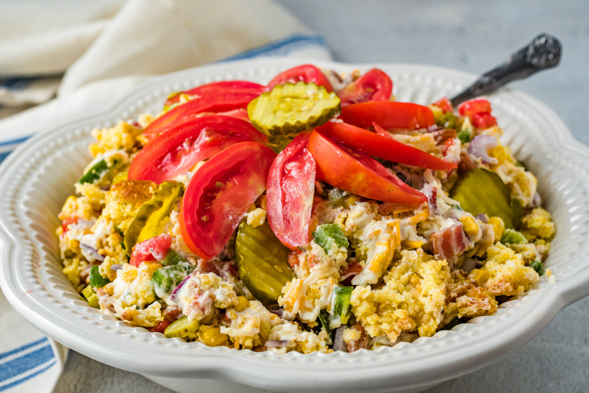 cornbread salad in a bowl