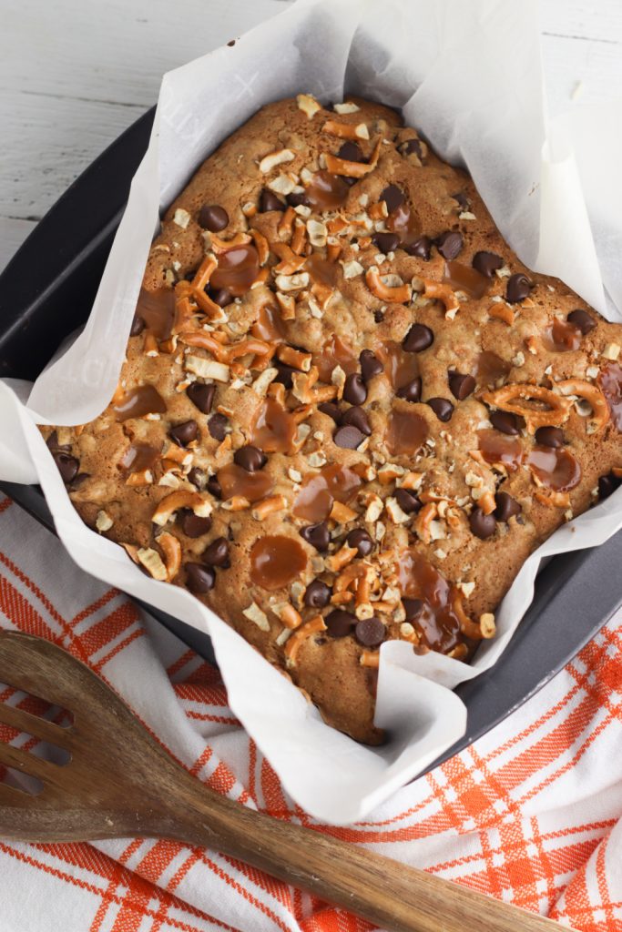 Kitchen Sink Cookie Bars in a pan