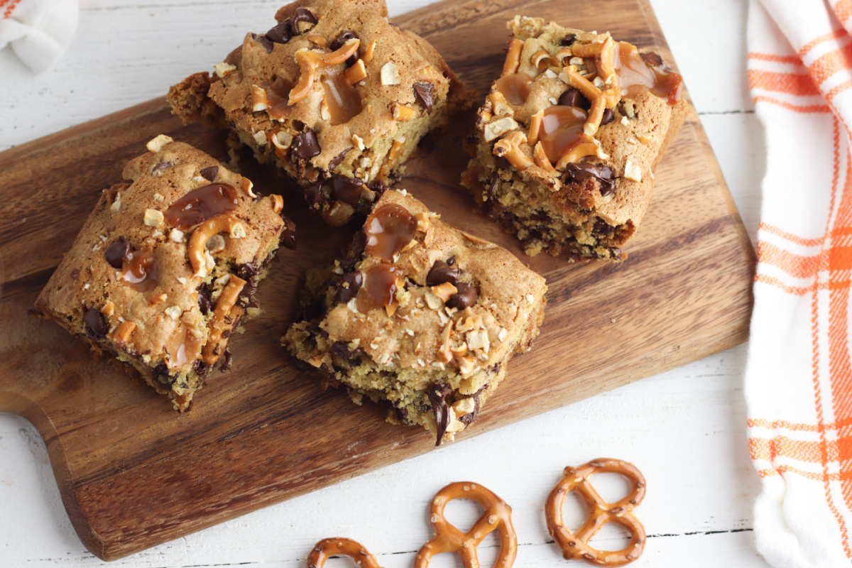 Kitchen Sink Cookie Bars on a cutting board