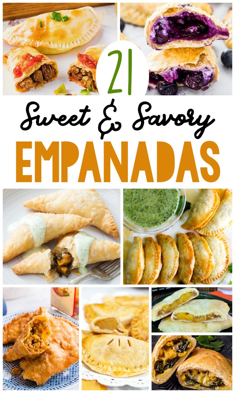 collage image with 6 different images of empanadas