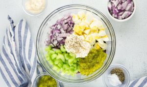 ingredients for kidney bean salad in a bowl