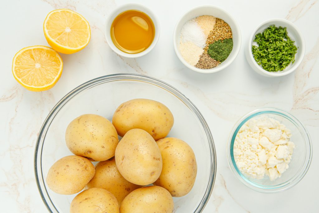 ingredients for Crispy Greek Smashed Potatoes