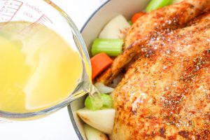 chicken broth added to pot