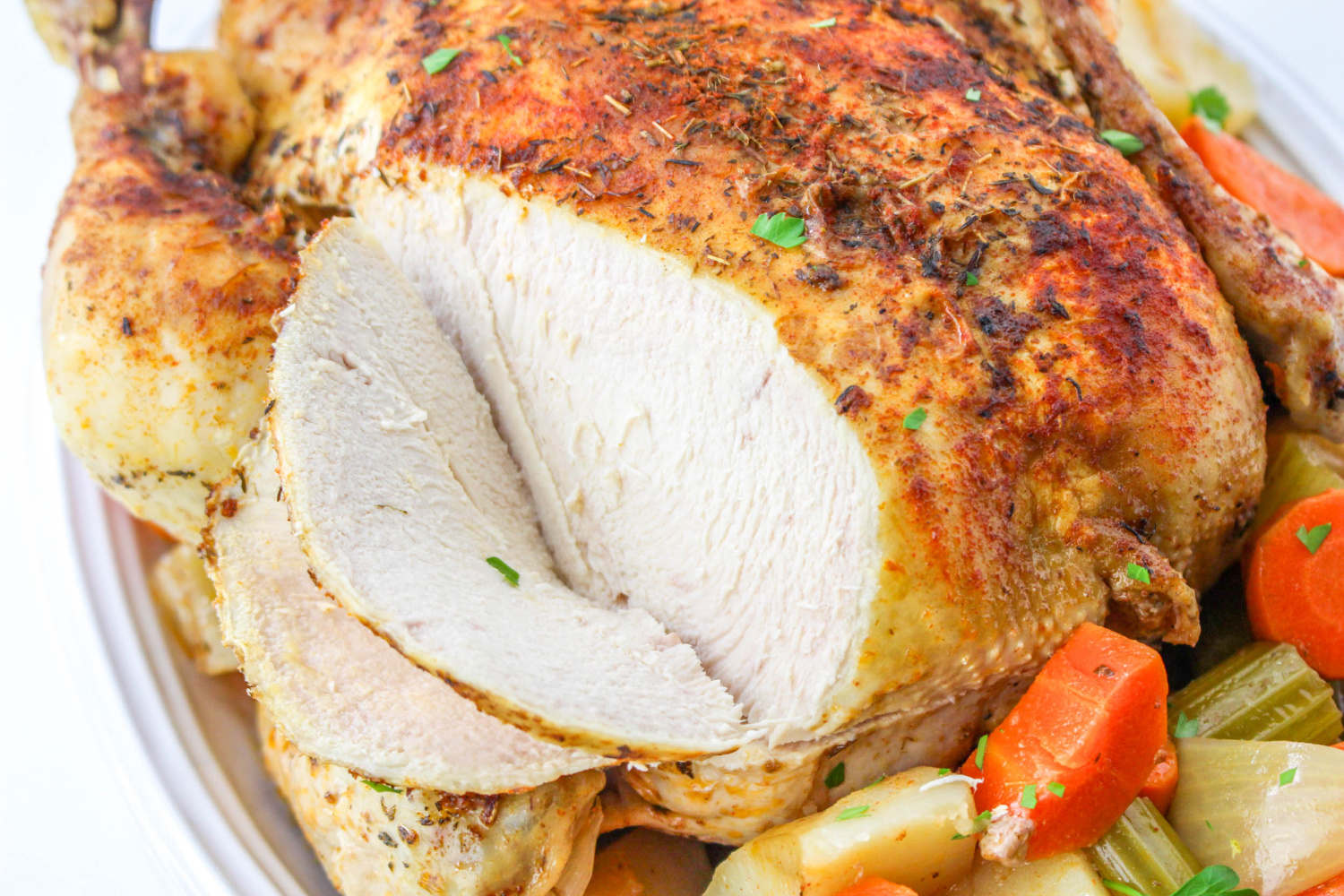 chicken carved on a plater