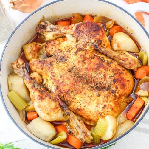 Dutch Oven Chicken Pot Roast in a pot