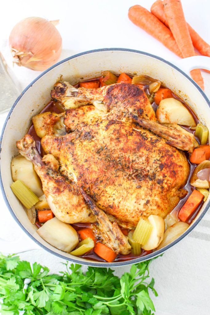 Dutch Oven Chicken Pot Roast in a pot