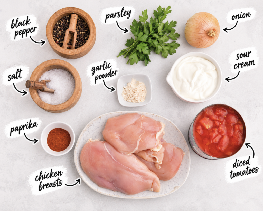 ingredients for Slow Cooker Chicken Paprikas