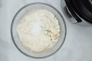 flour, olive oil, and salt in a bowl